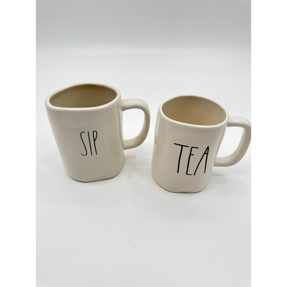 Rae Dunn SIP TEA Mug Set Cream Ceramic Artisan Collection by Magenta 2 Piece